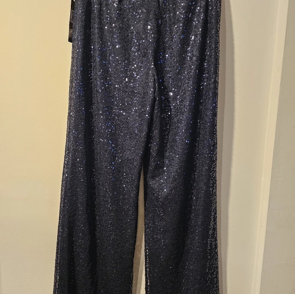NWT Navy Sequin Wide Leg Pants | High Waist Glam Party